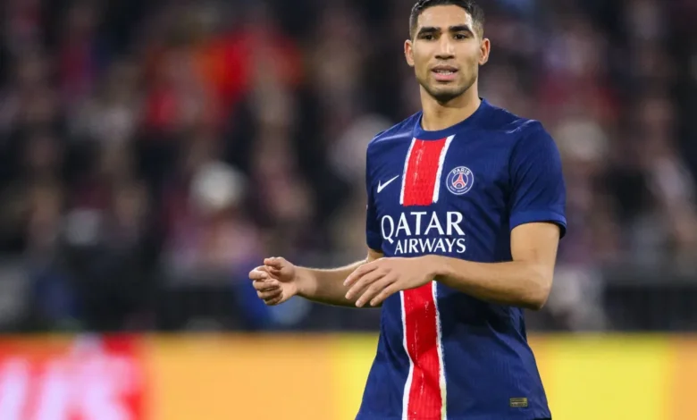 أشرف حكيمي بعد تسجيله هدف في مباراة باريس سان جيرمان ضد إنتر ميلان اليوم نهائي دوري أبطال أوروبا 2025