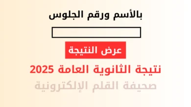 نتيجة الثانوية العامة 2025 بالاسم ورقم الجلوس
